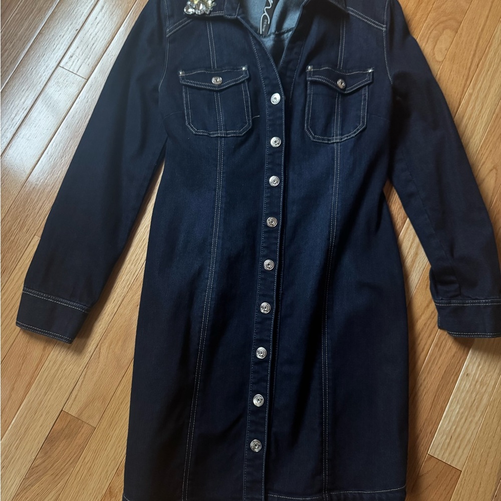 INC International Concepts Dark Blue Long Sleeve Dress with stones